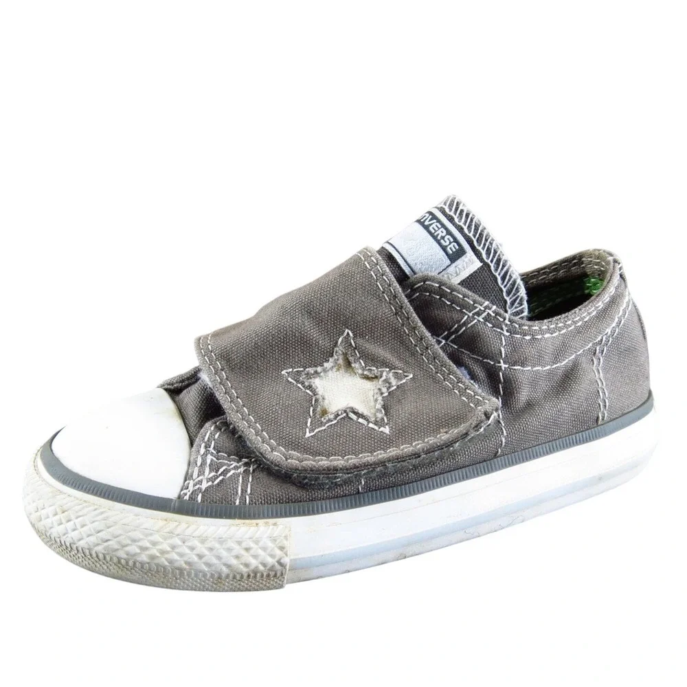 Converse Unisex‎ Sneaker Size T 8 Medium Shoes Gray Fabric Hook & Loop
